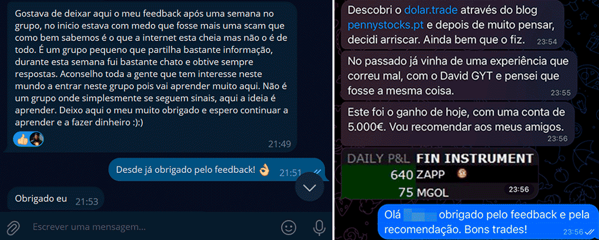 Feedback membros grupo dolar.trade